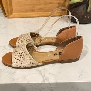 Lucky Brand leather lazer cut Slip On Sandals cottage core summer lightweight